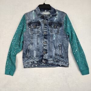 Evolution In Design Jean Jacket XL (18-20) Acid Washed Paint Splatter Denim